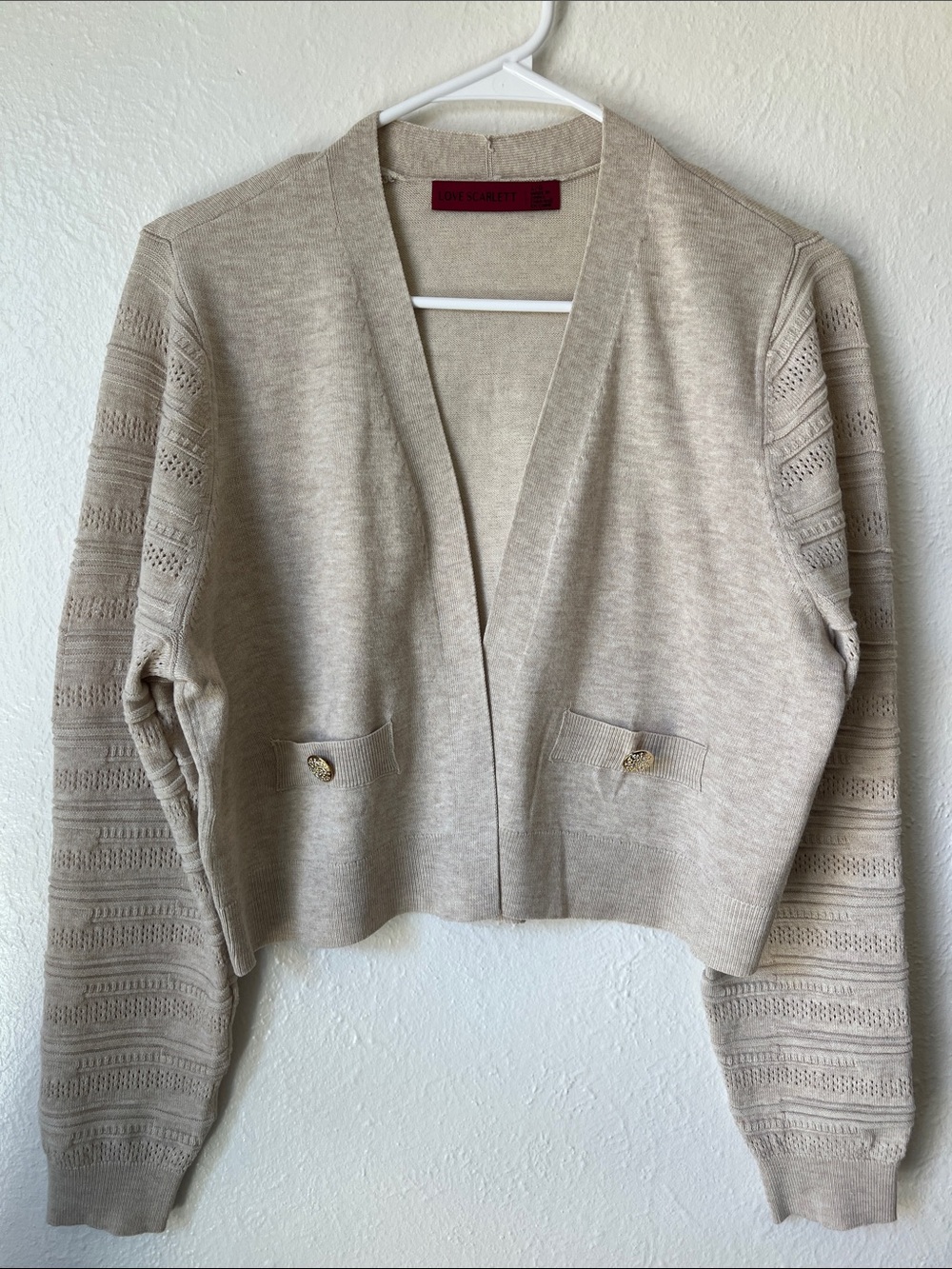 Neutral Open-Front knit Cardigan in Light heathered Beige. Light Academia casual